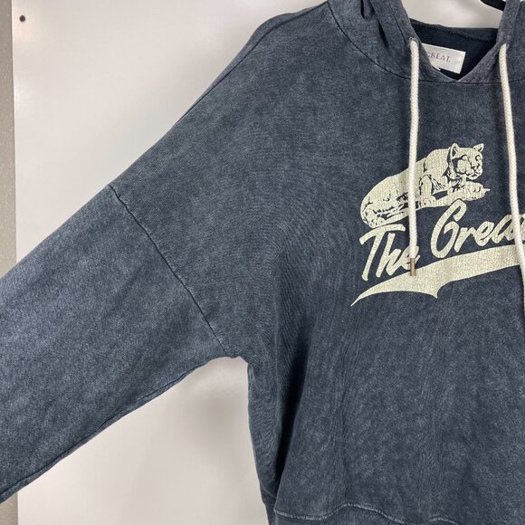 THE GREAT. The Teammate Hoodie Cougar Print Oversized Blue Women's Size 2 Medium - Picture 6 of 10